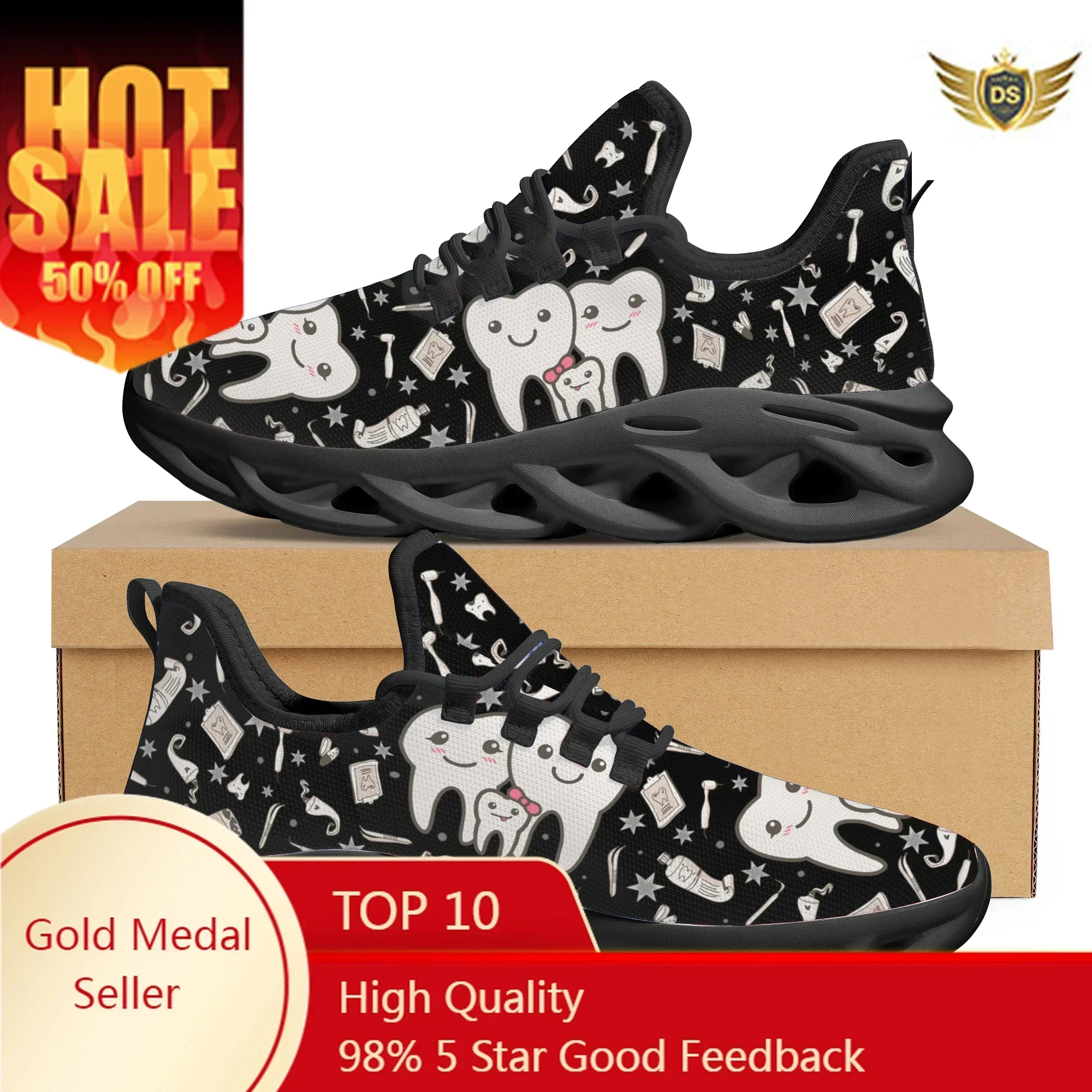Women Shoes For Walking - Cute Dental Design Sneakers Ladies Casual