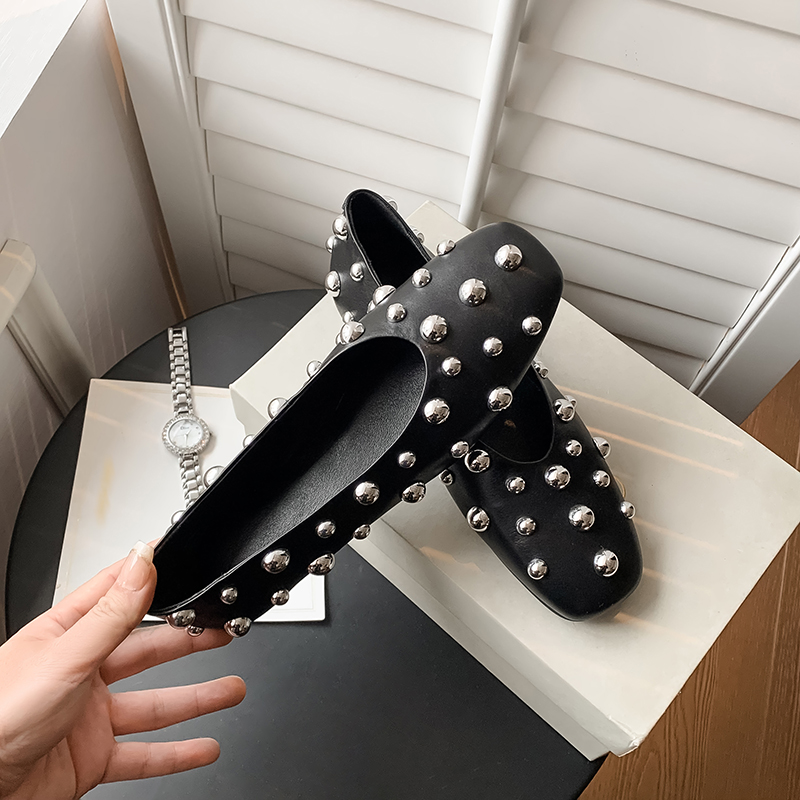 Shoes For Women Flats - Women’s Genuine Leather Square Toe Studded