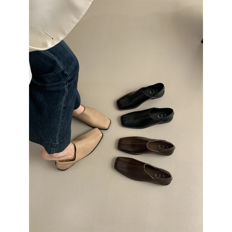 Retro Square Head Flat Leather - Shoes For Women Flats incelemesi ve fiyatı