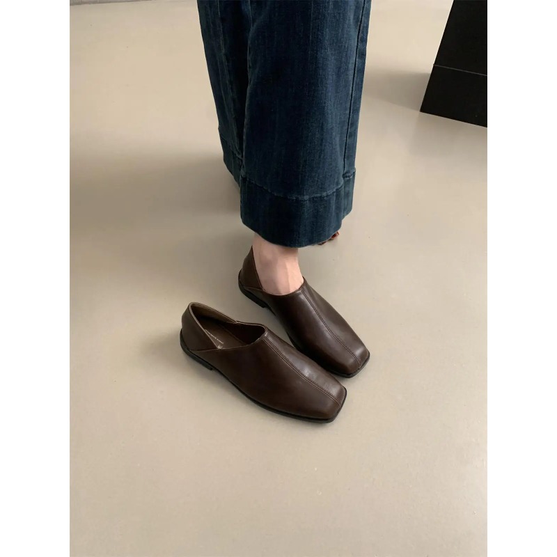 Retro Square Head Flat Leather - Shoes For Women Flats incelemesi ve fiyatı