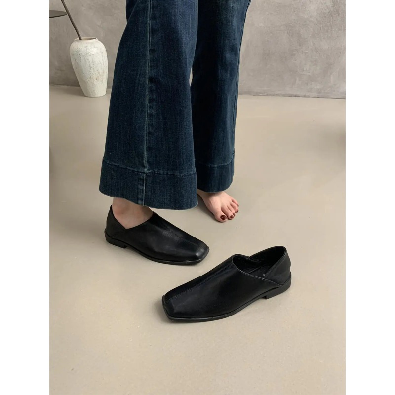 Retro Square Head Flat Leather - Shoes For Women Flats incelemesi ve fiyatı