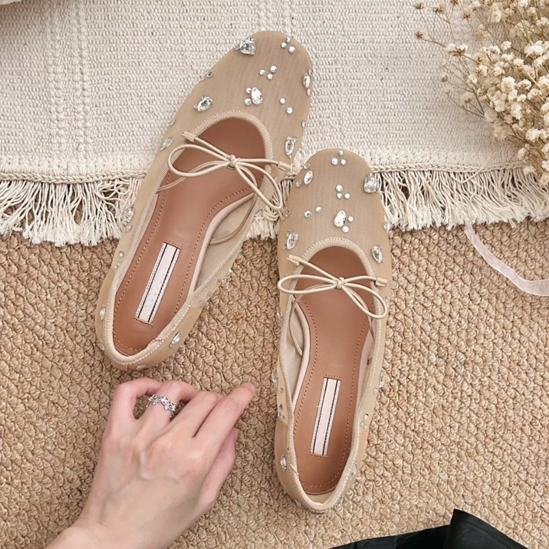 Diamond Luxury Mesh Mules Sand - Shoes For Women Flats incelemesi ve fiyatı